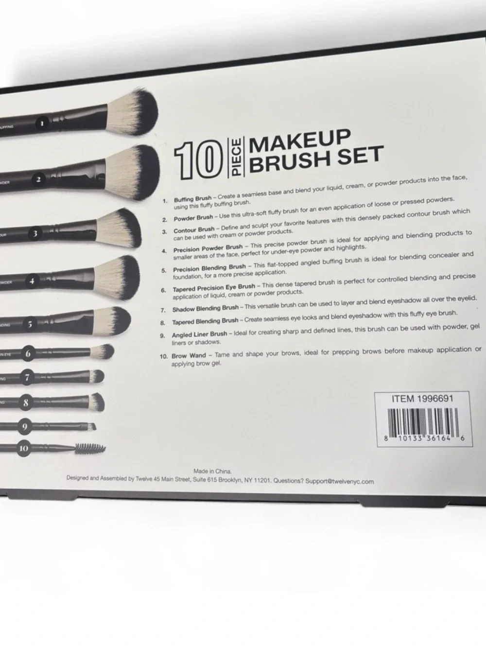 XII Collective 10-Piece Black and White Makeup Brush Set NEW